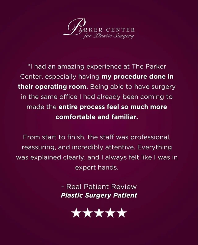 Before your procedure even begins, your experience is already different.

One of the biggest reasons patients choose The Parker Center? Our private, on-site surgical suite, SurgiPlex.
No navigating a large hospital. No unfamiliar faces. Just the comfort of a place you already know, with the team you’ve built trust with from day one.

✨ Private, comfortable environment

✨ One seamless journey—from consultation to surgery to recovery

✨ The same experienced team by your side every step of the way

✨ Convenience without ever compromising safety

At The Parker Center, we believe exceptional results start with an exceptional experience. From the moment you walk through our doors to your final follow-up, your comfort, confidence, and care always come first.

Ready to take the first step? Click the link in our bio to schedule your consultation. 💙

#njplasticsurgeon #review #plasticsurgery